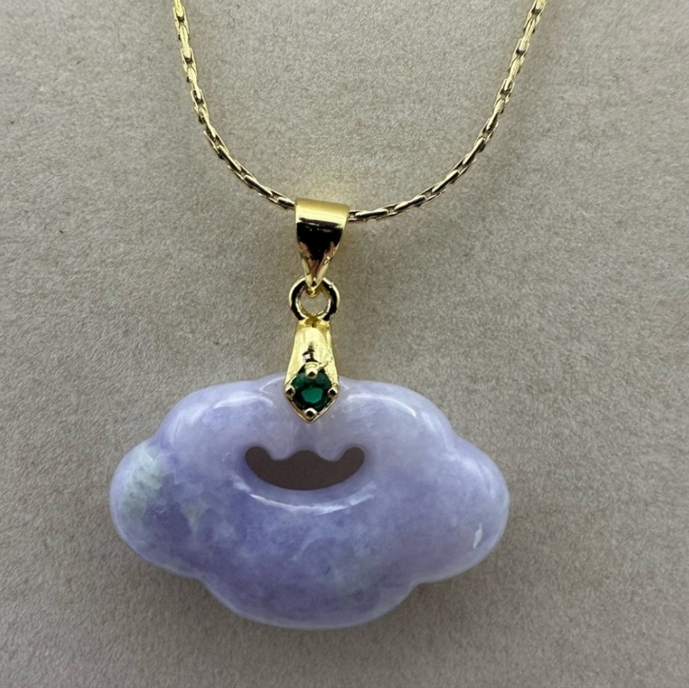 Beautiful Purple Jade Cloud Necklace On Gold Chain